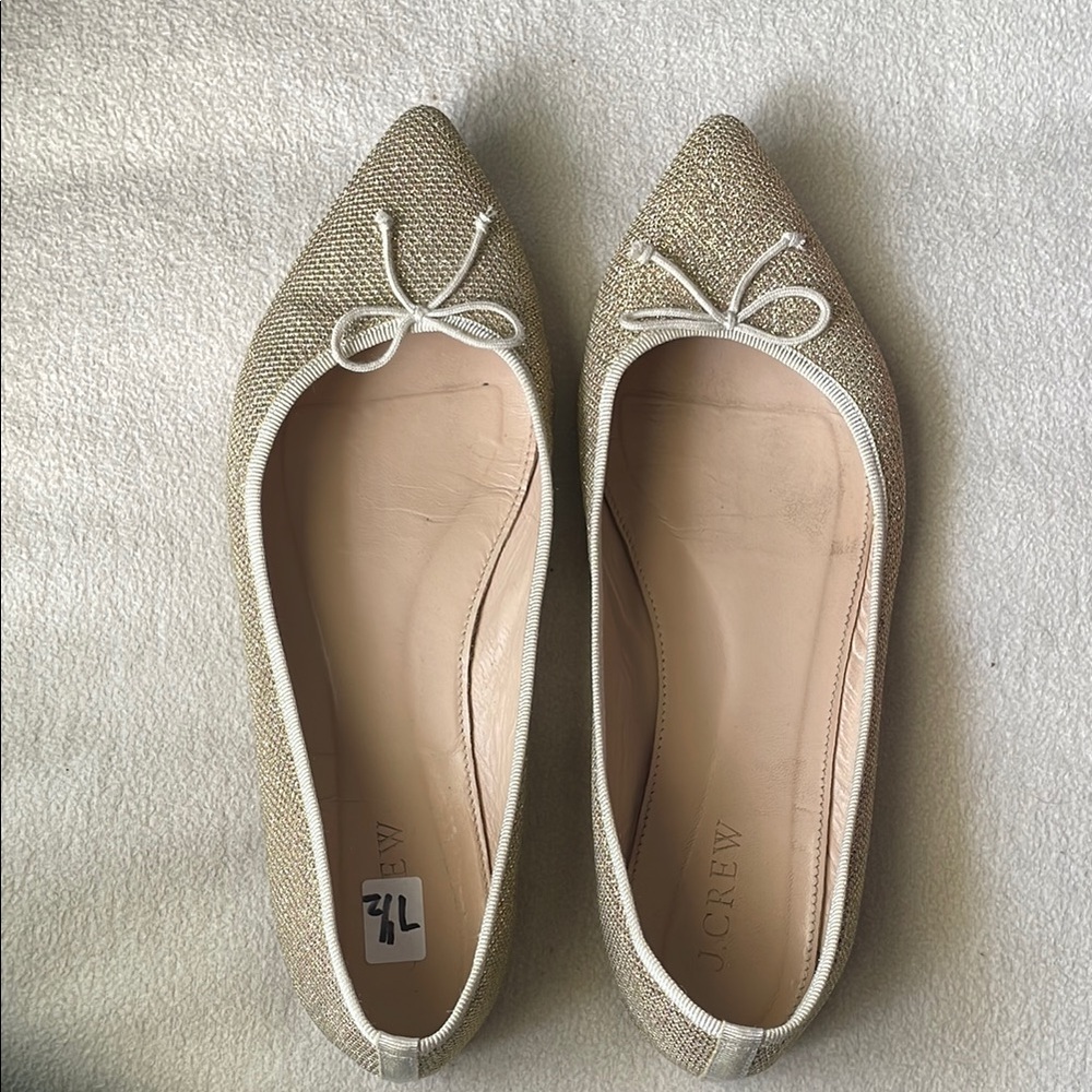 J. Crew Gemma Gold Glitter Flats Size 7 1/2